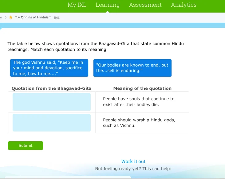 the table below shows quotations from the bhagavad - gita that state co…