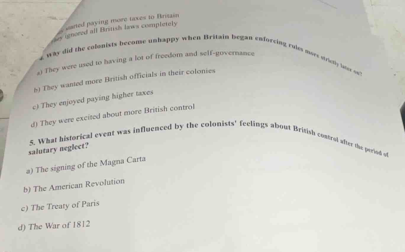 started paying more taxes to britain they ignored all british laws comp…