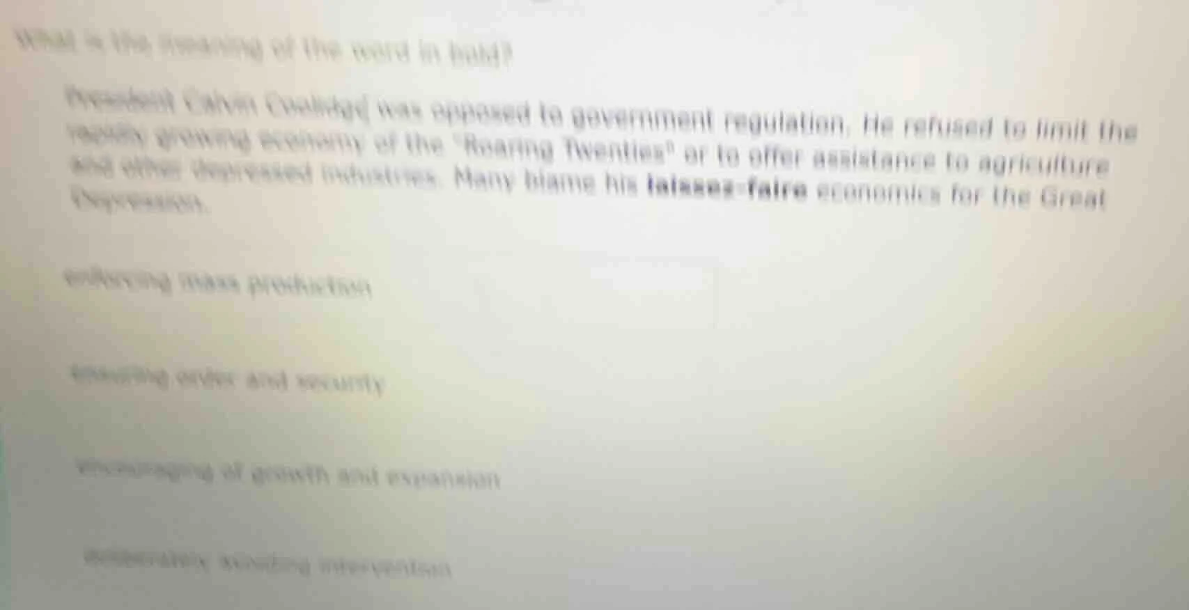 what is the meaning of the word in bold? president calvin coolidge was …