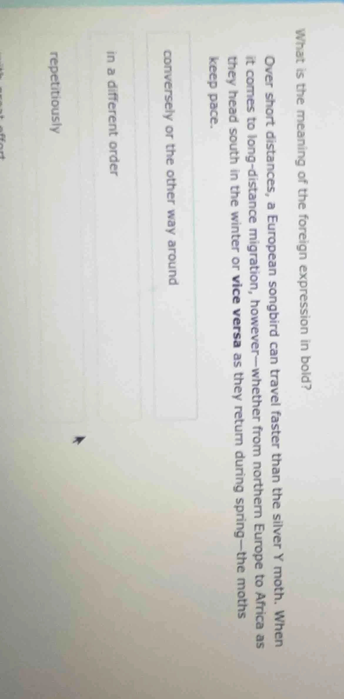 what is the meaning of the foreign expression in bold? over short dista…