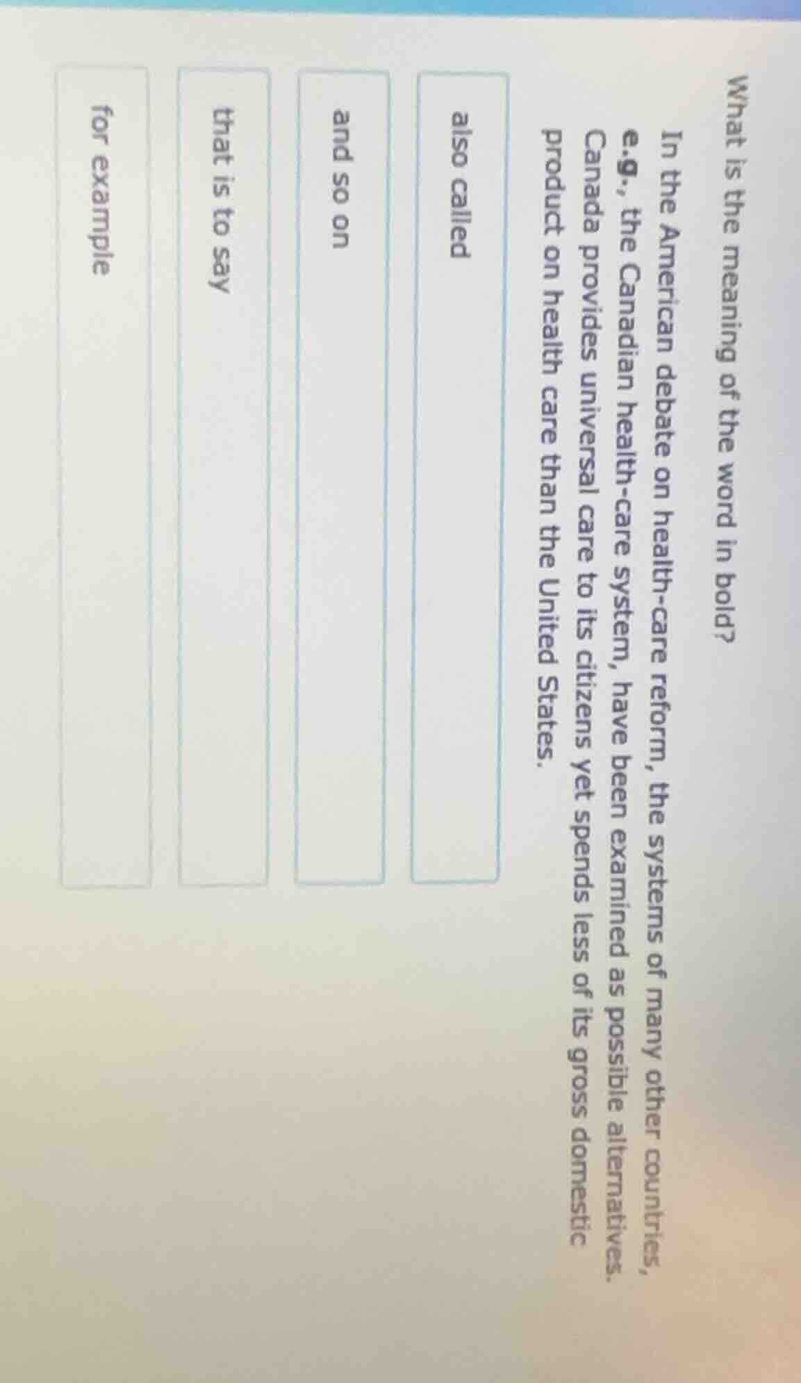 what is the meaning of the word in bold? in the american debate on heal…