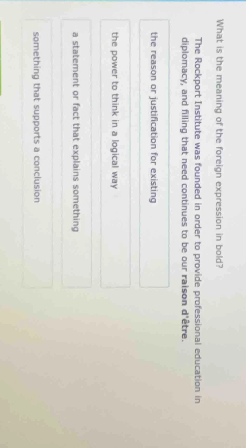 what is the meaning of the foreign expression in bold? the rockport ins…