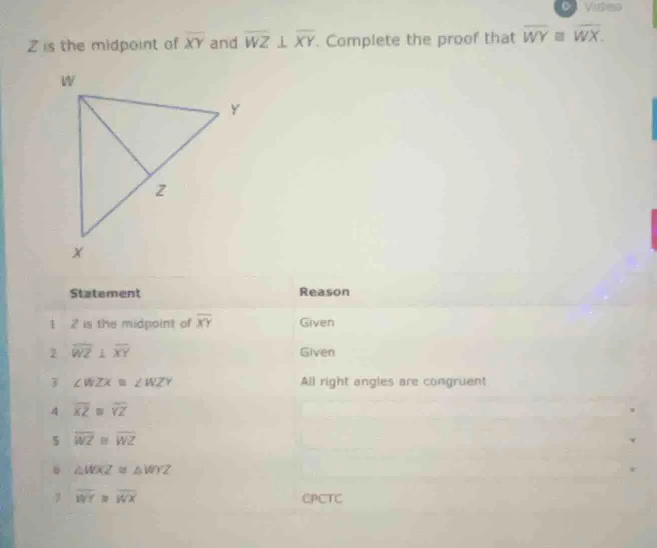 z is the midpoint of \\(\\overline{xy}\\) and \\(\\overline{wz} \\perp …