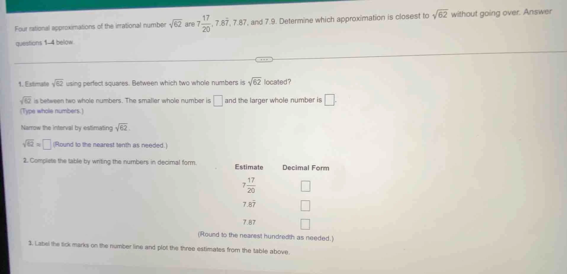 four rational approximations of the irrational number \\(\\sqrt{62}\\) …