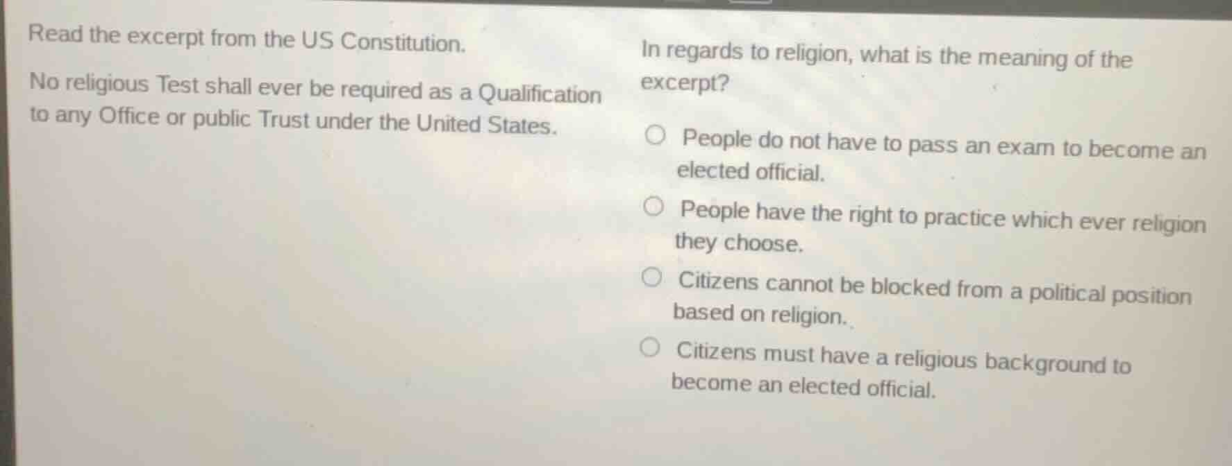 read the excerpt from the us constitution. no religious test shall ever…