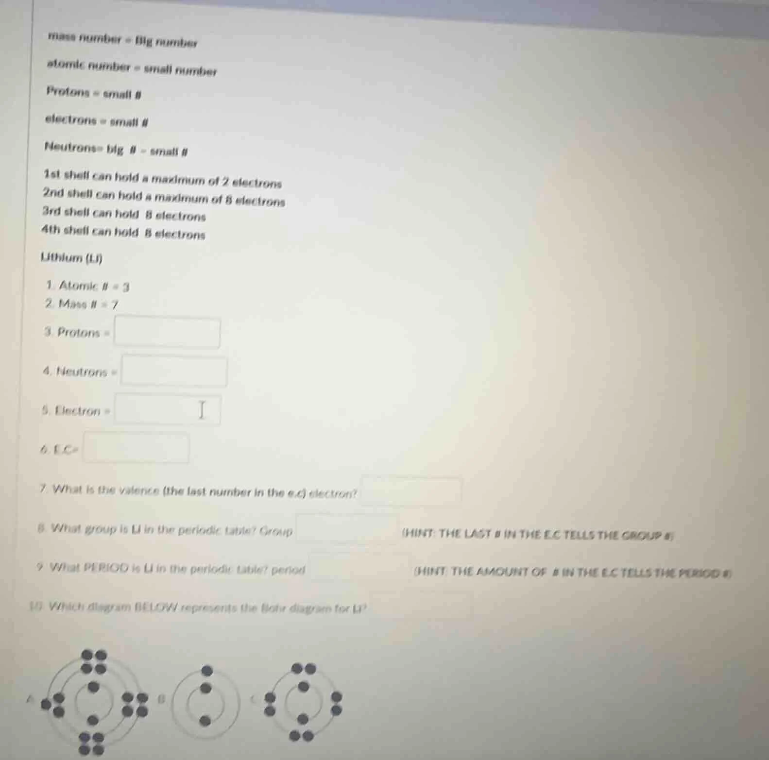 mass number = big number atomic number = small number protons = small #…