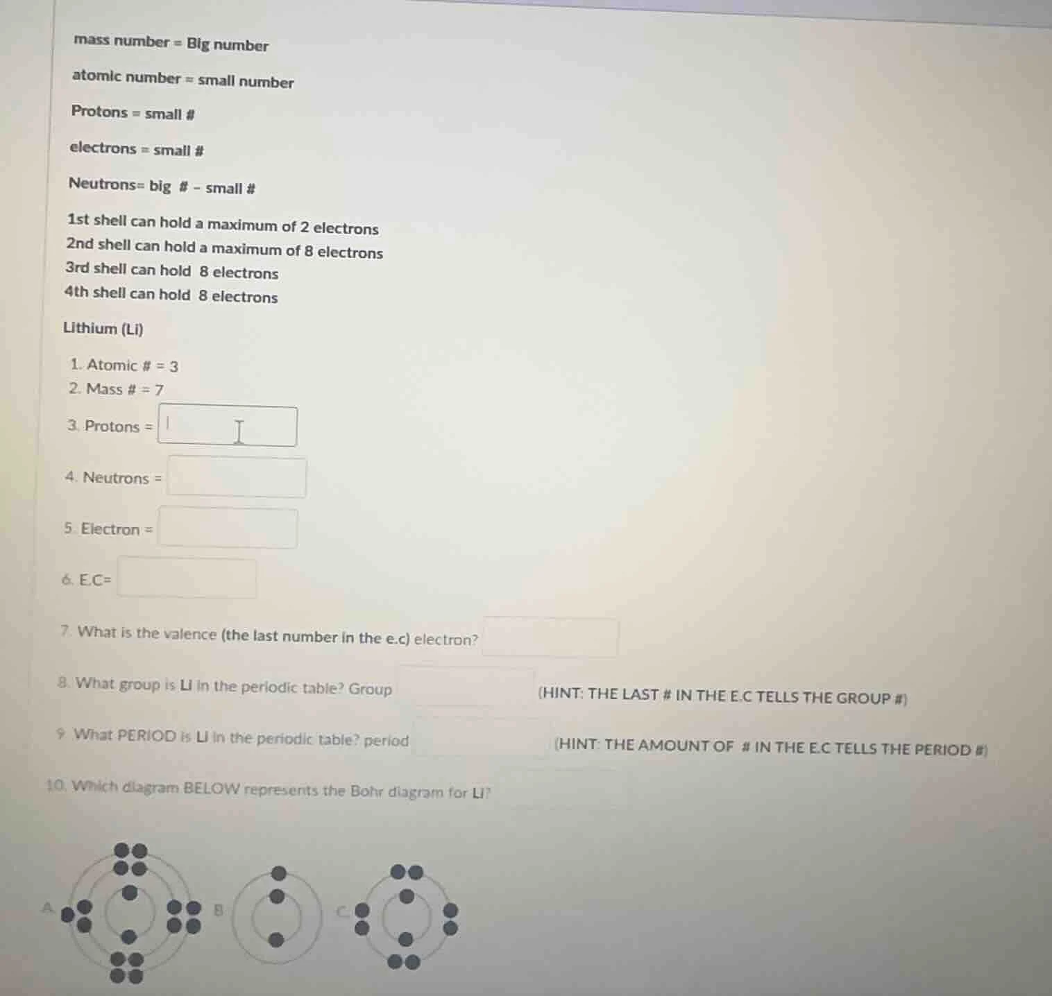 mass number = big number atomic number = small number protons = small #…