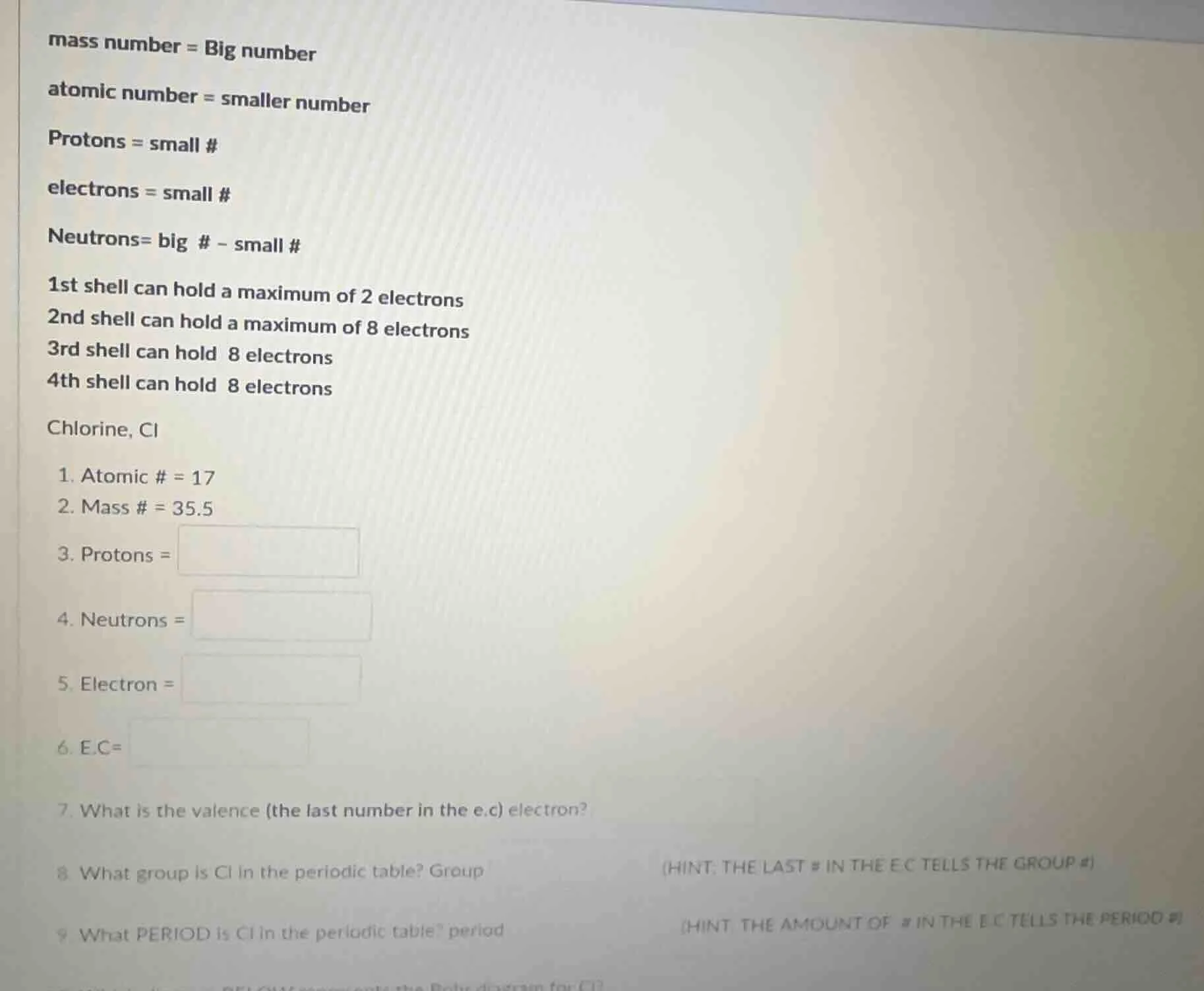 mass number = big number atomic number = smaller number protons = small…