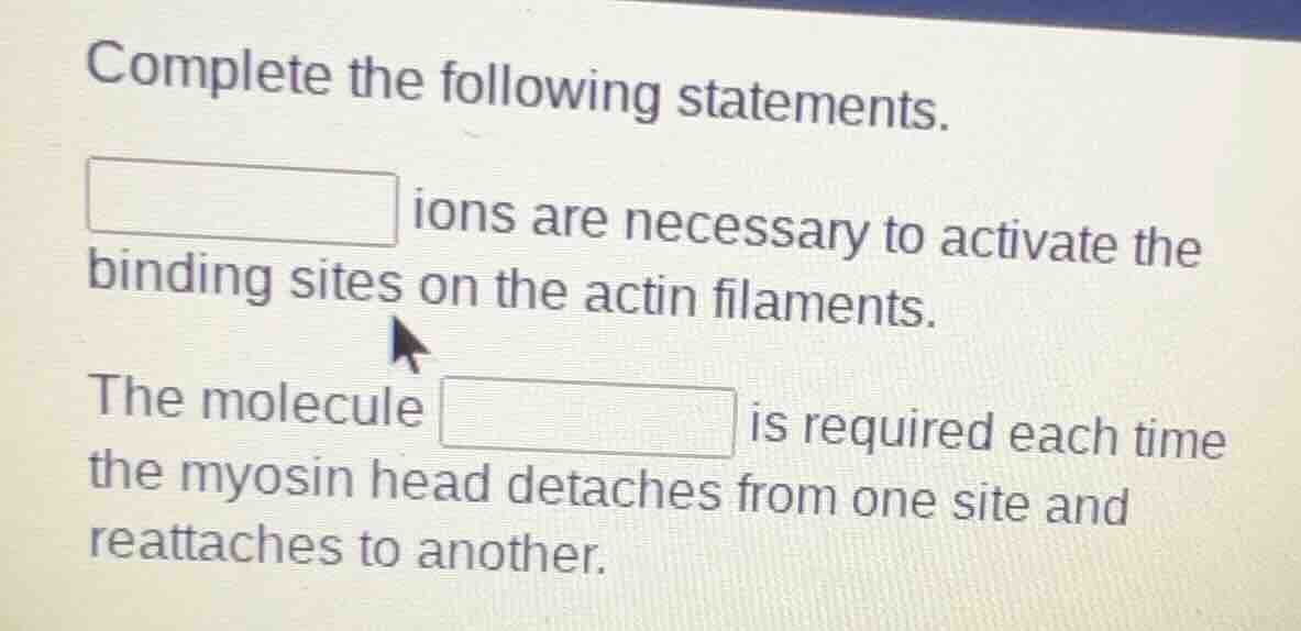 complete the following statements. □ ions are necessary to activate the…