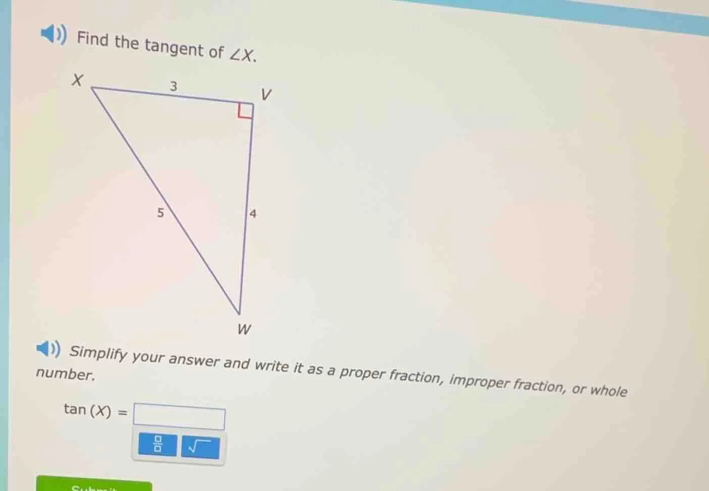 find the tangent of ∠x. simplify your answer and write it as a proper f…