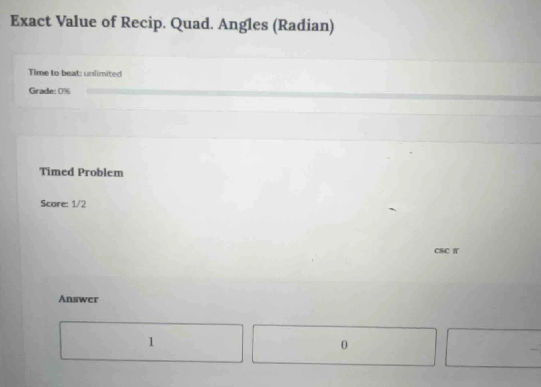 exact value of recip. quad. angles (radian) time to beat: unlimited gra…