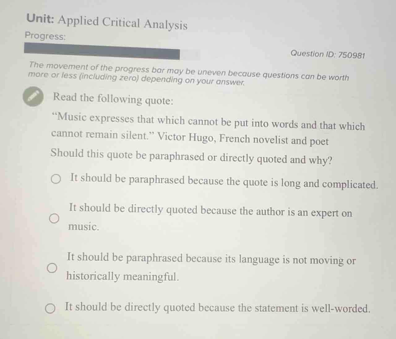 unit: applied critical analysis progress: the movement of the progress …