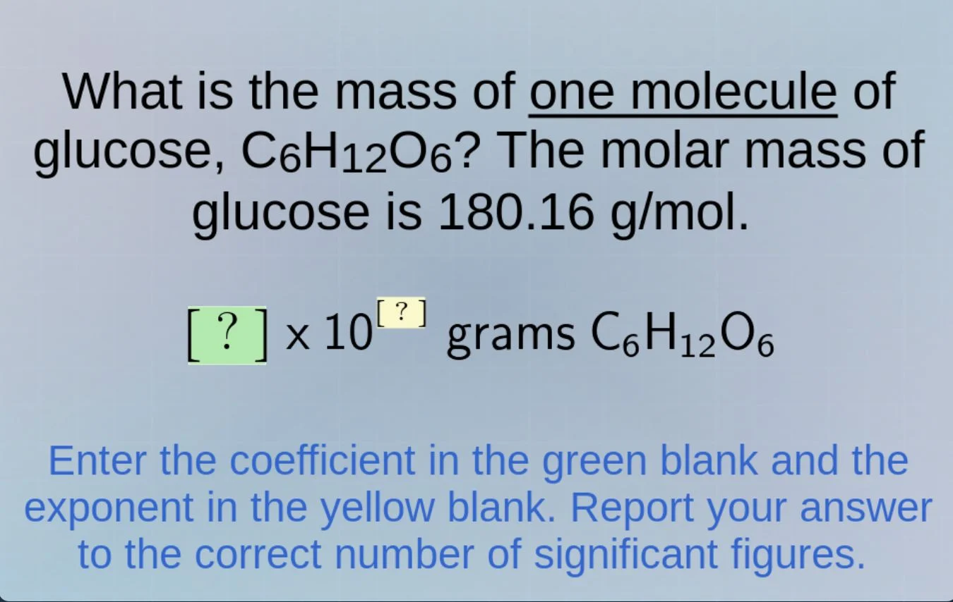 what is the mass of one molecule of glucose, c₆h₁₂o₆? the molar mass of…