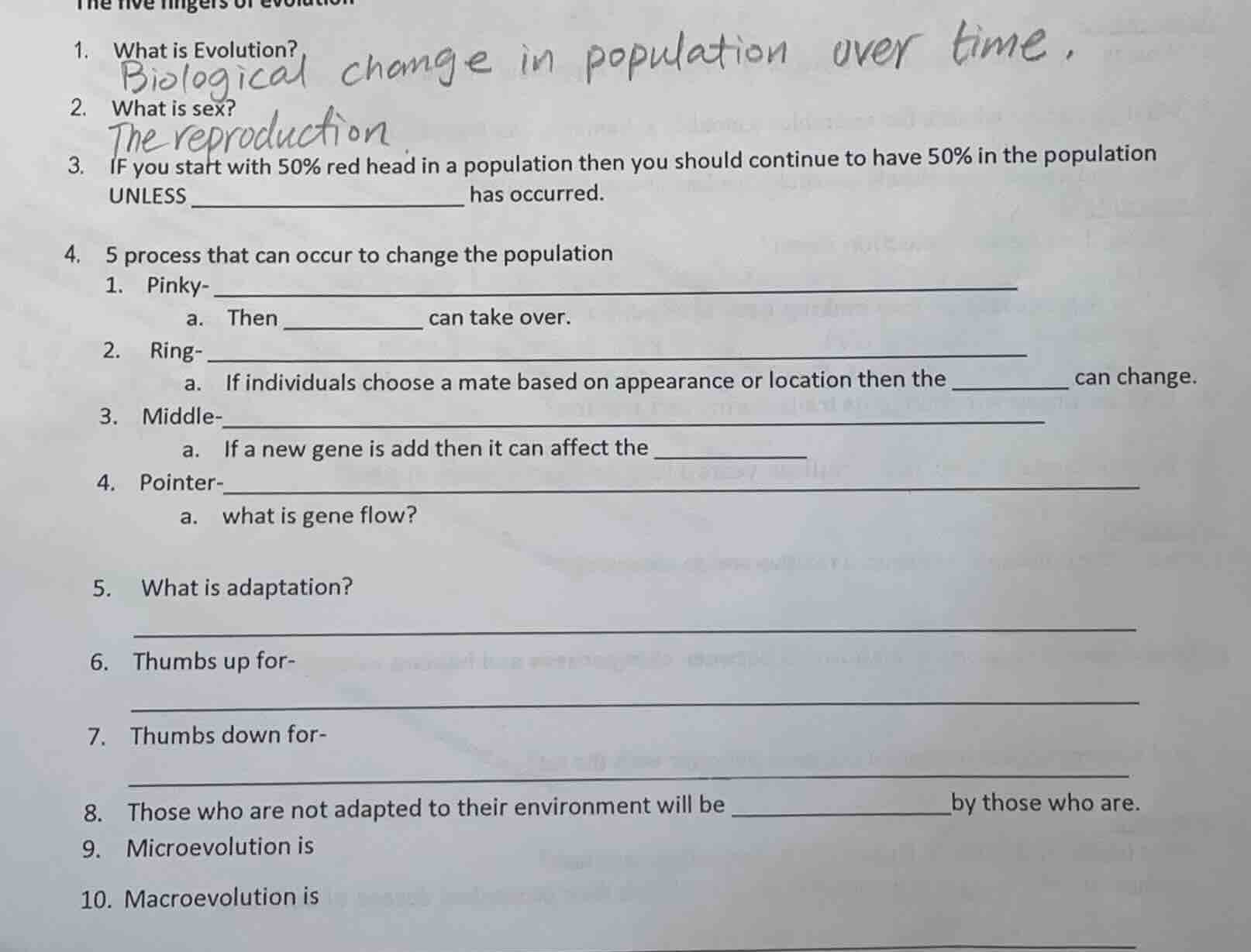 1. what is evolution? biological change in population over time, 2. wha…