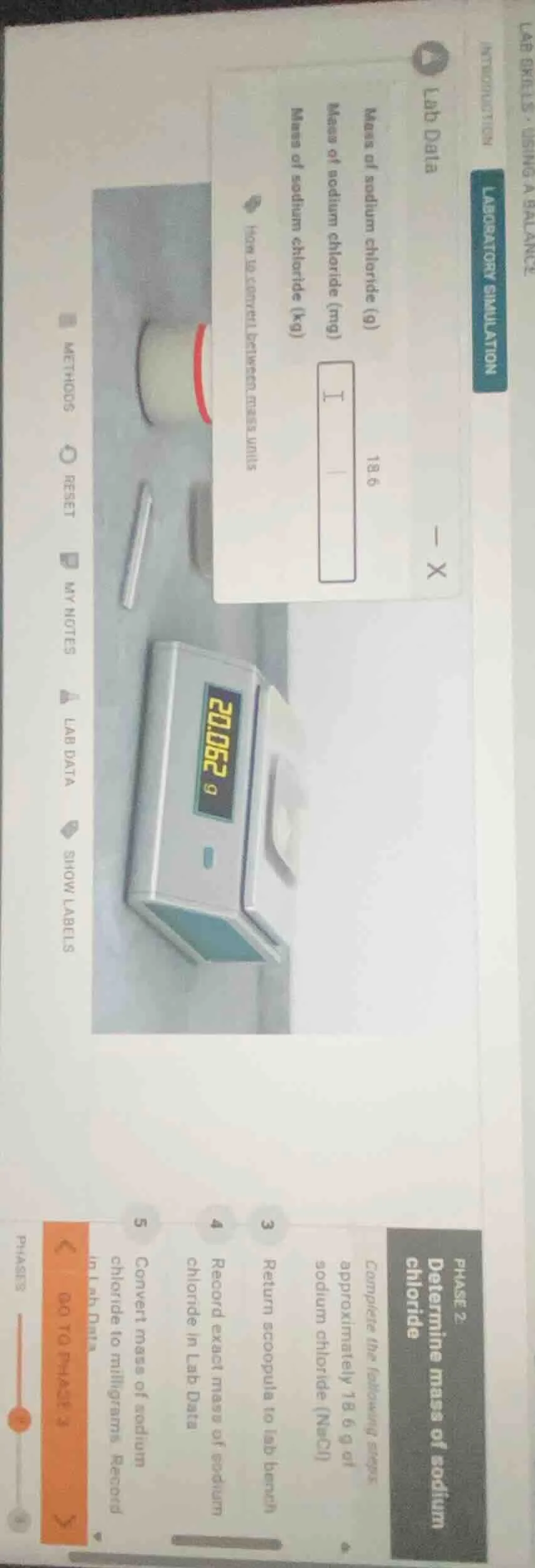 laboratory simulation lab data mass of sodium chloride (g) 18.6 mass of…