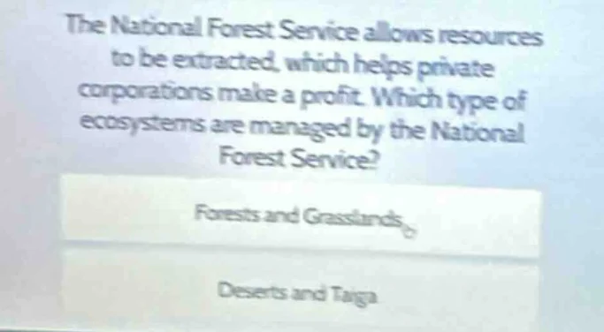 the national forest service allows resources to be extracted, which hel…