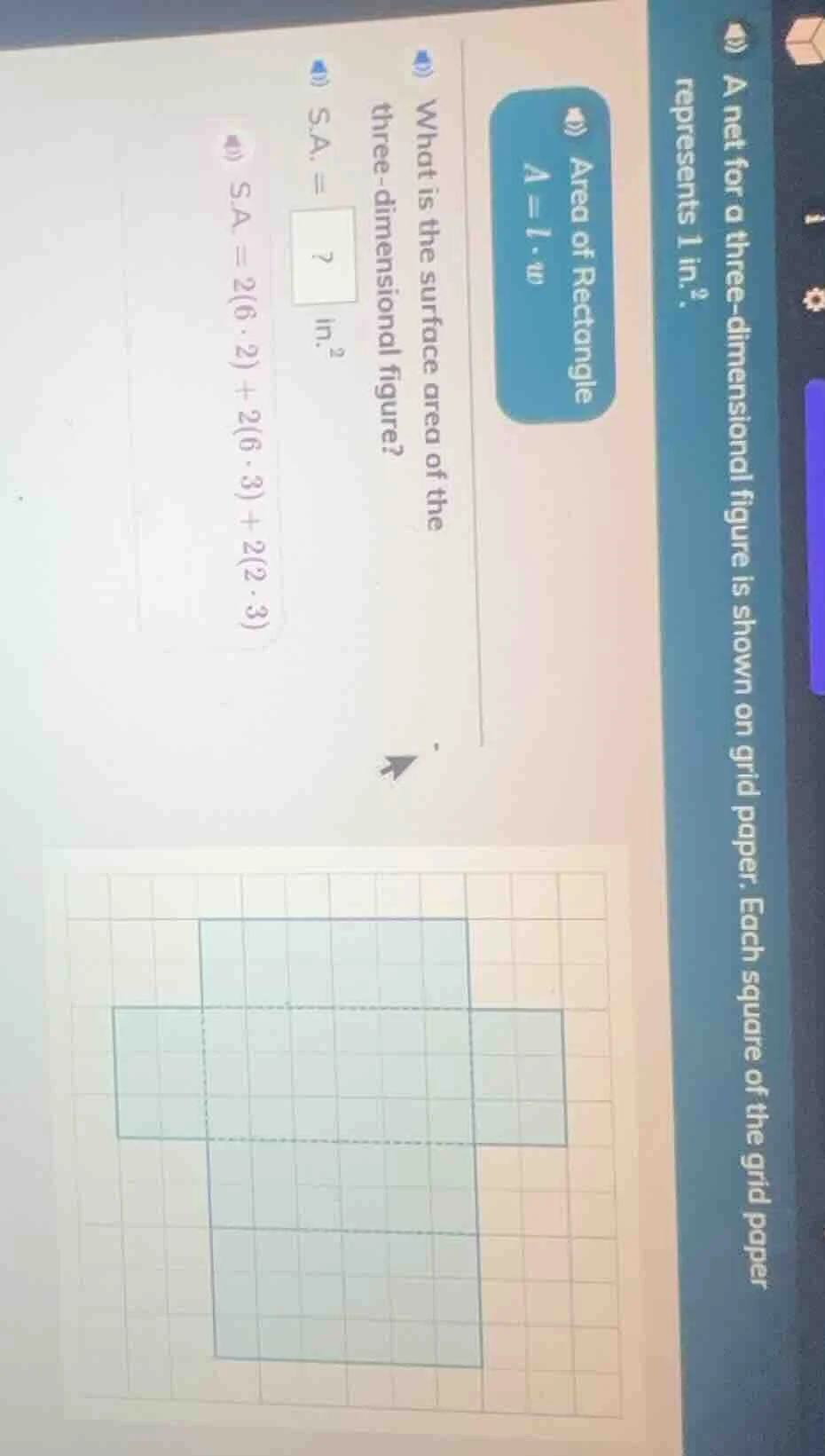 a net for a three - dimensional figure is shown on grid paper. each squ…