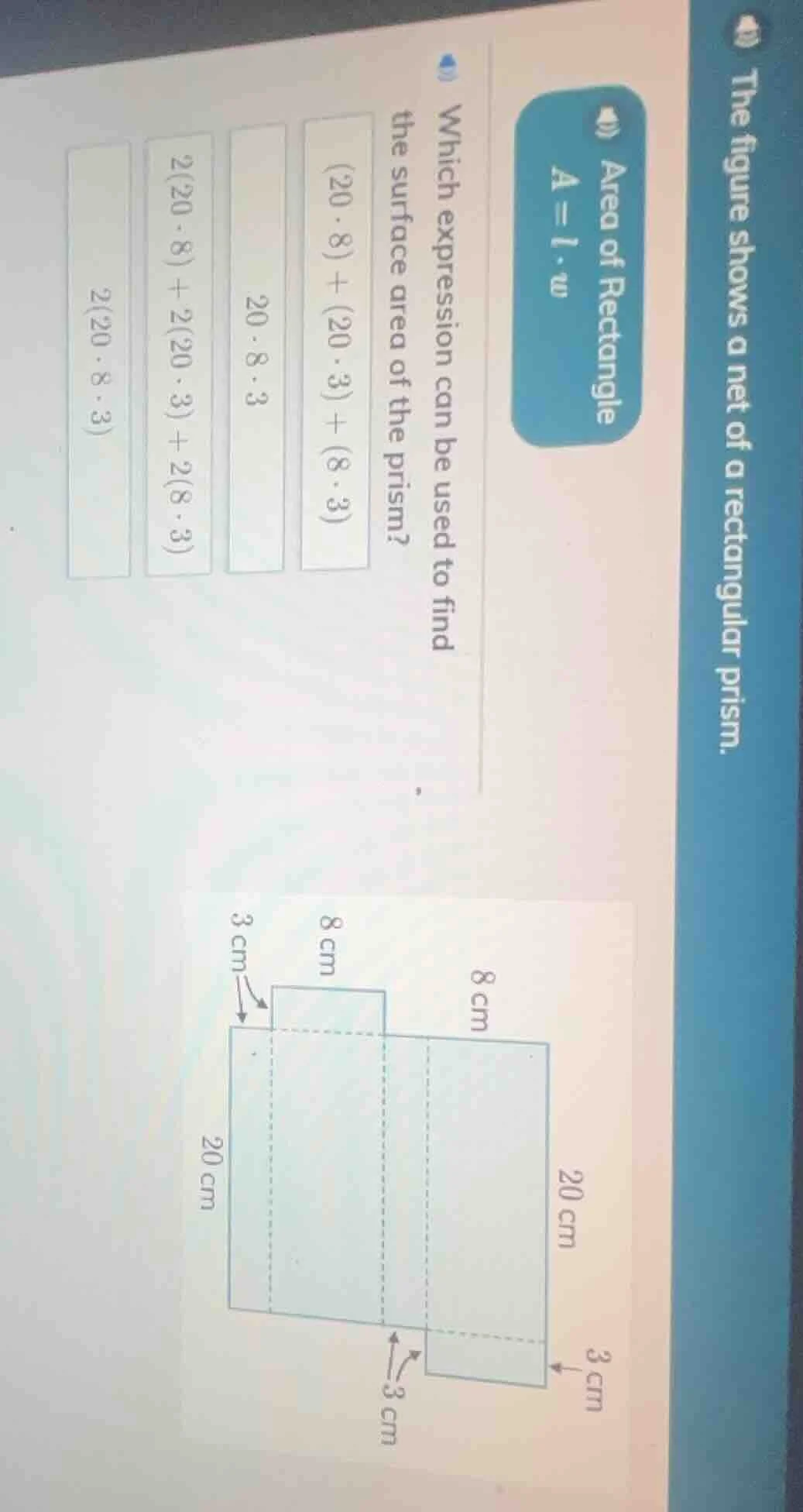 the figure shows a net of a rectangular prism. area of rectangle a = l·…