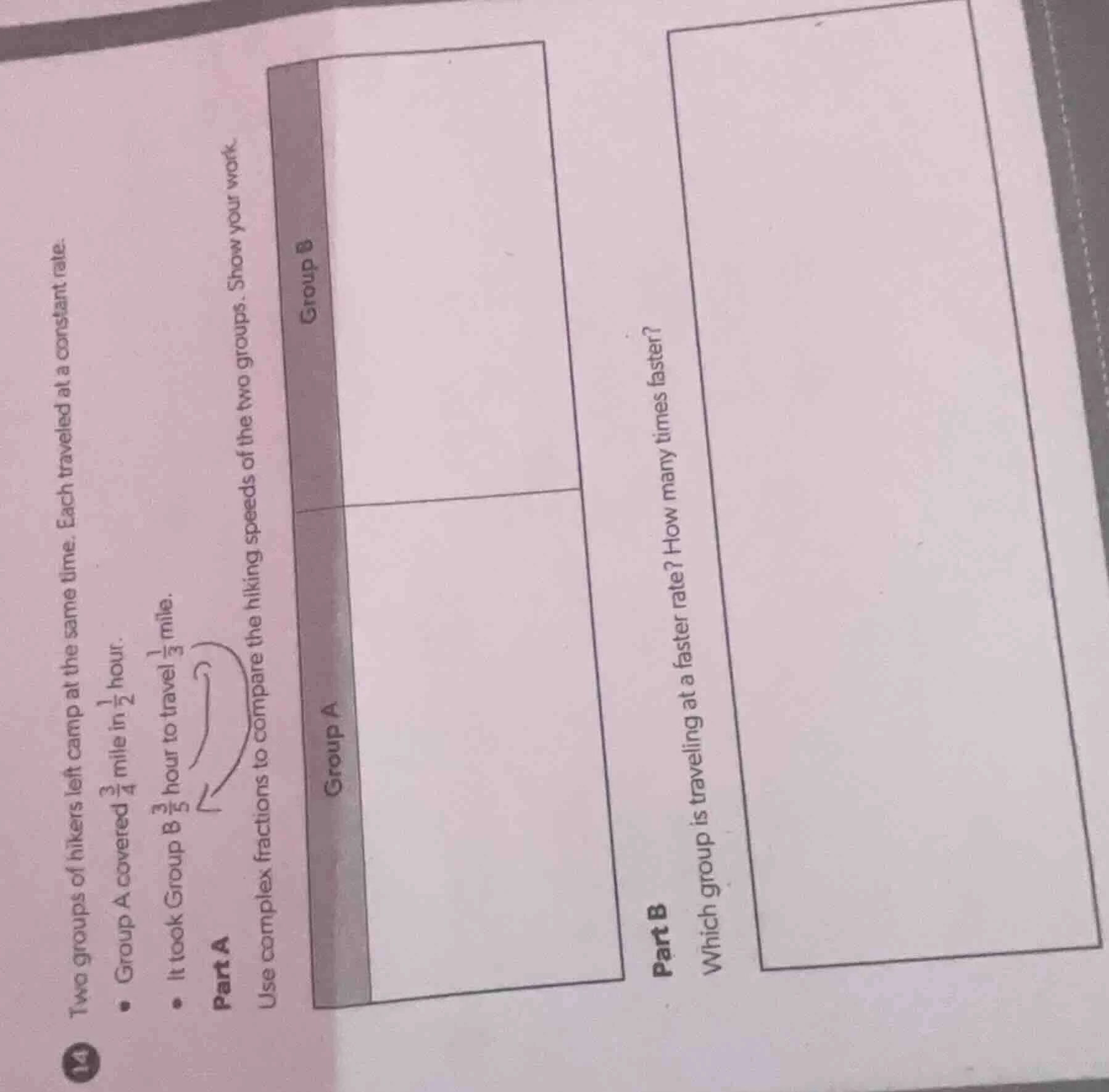 two groups of hikers left camp at the same time. each traveled at a con…