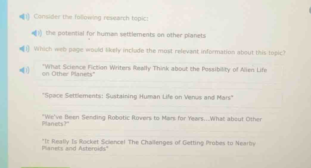 consider the following research topic: the potential for human settleme…