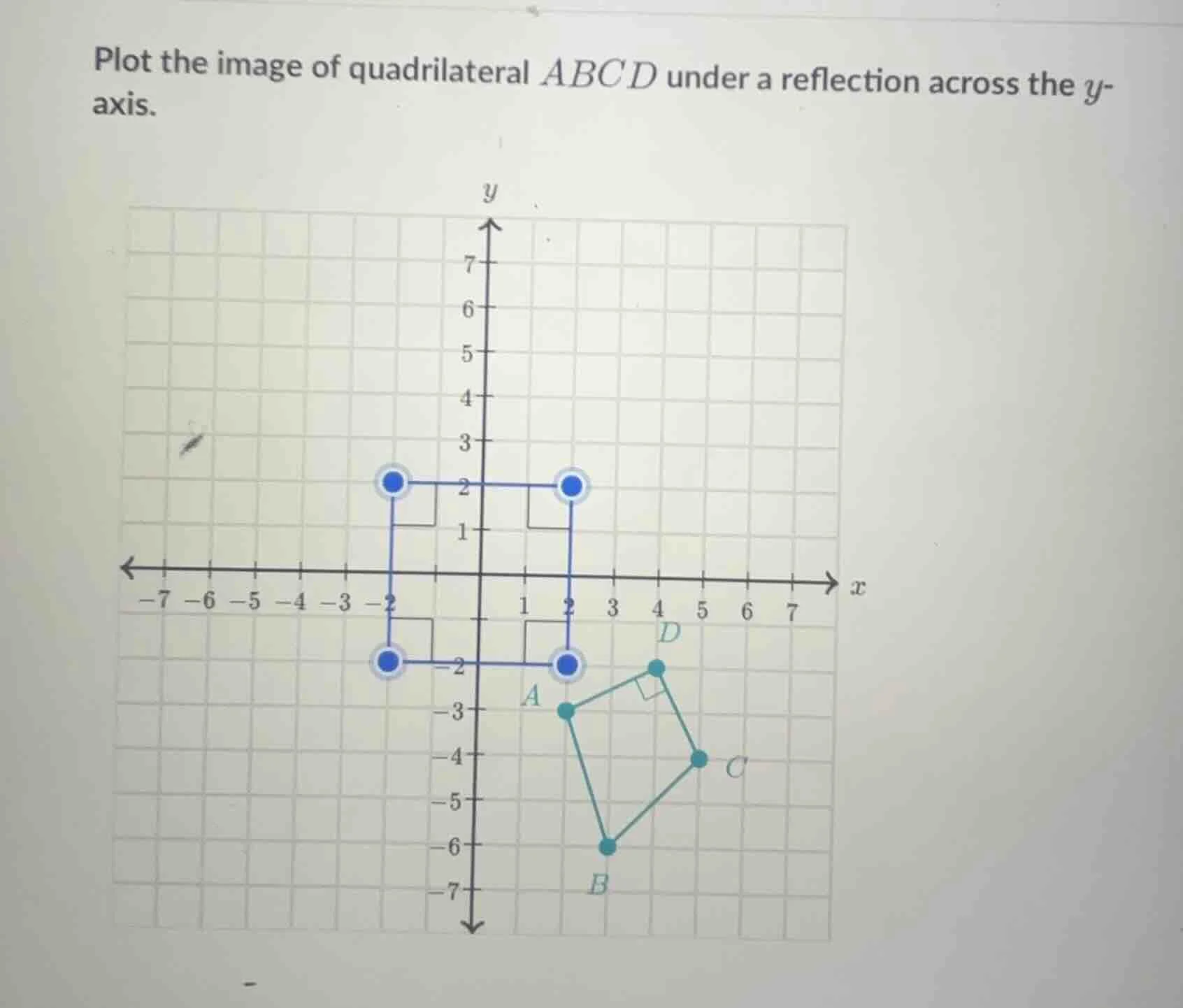 plot the image of quadrilateral abcd under a reflection across the y-ax…