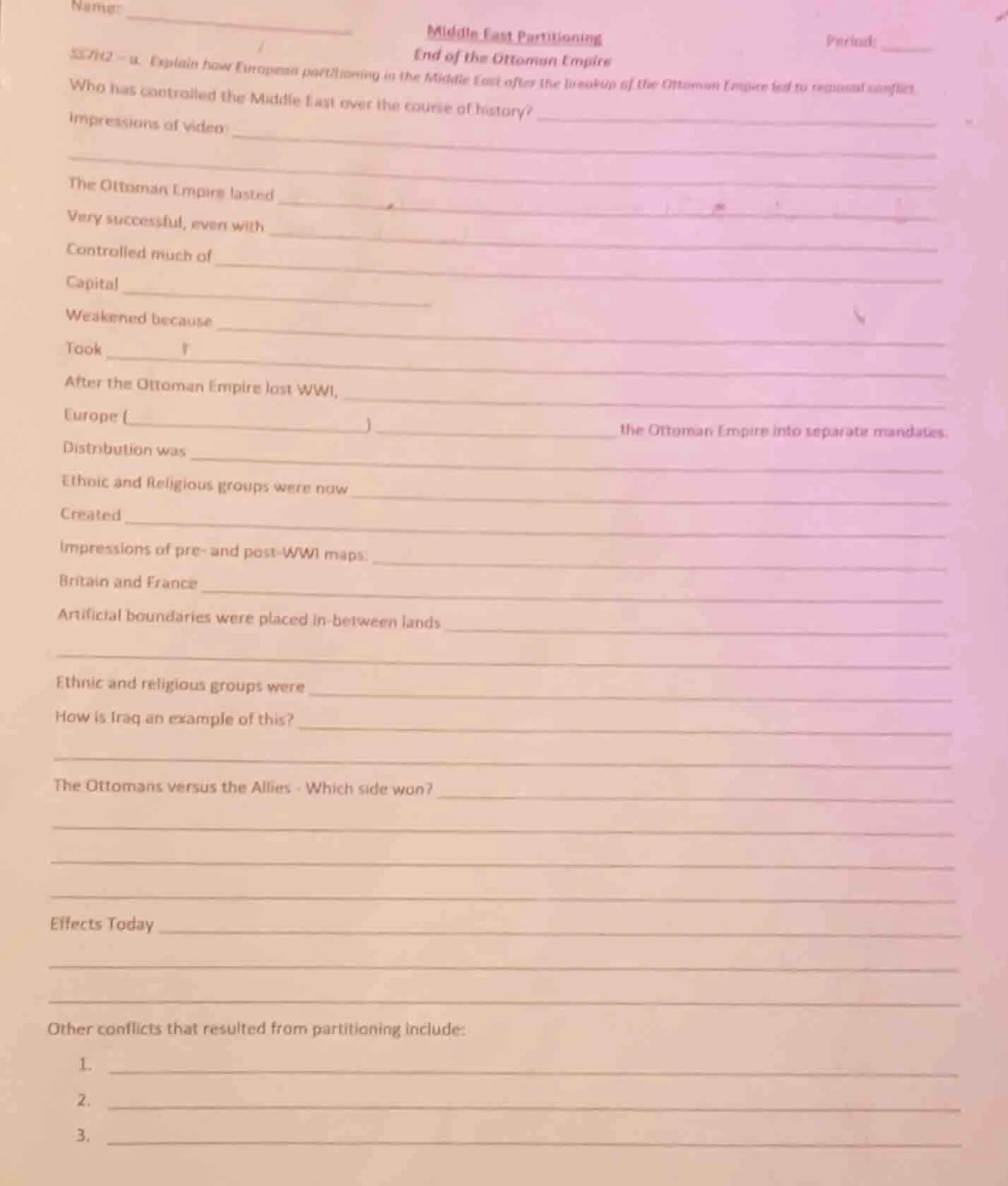 name: middle east partitioning end of the ottoman empire period: ss7h2 …