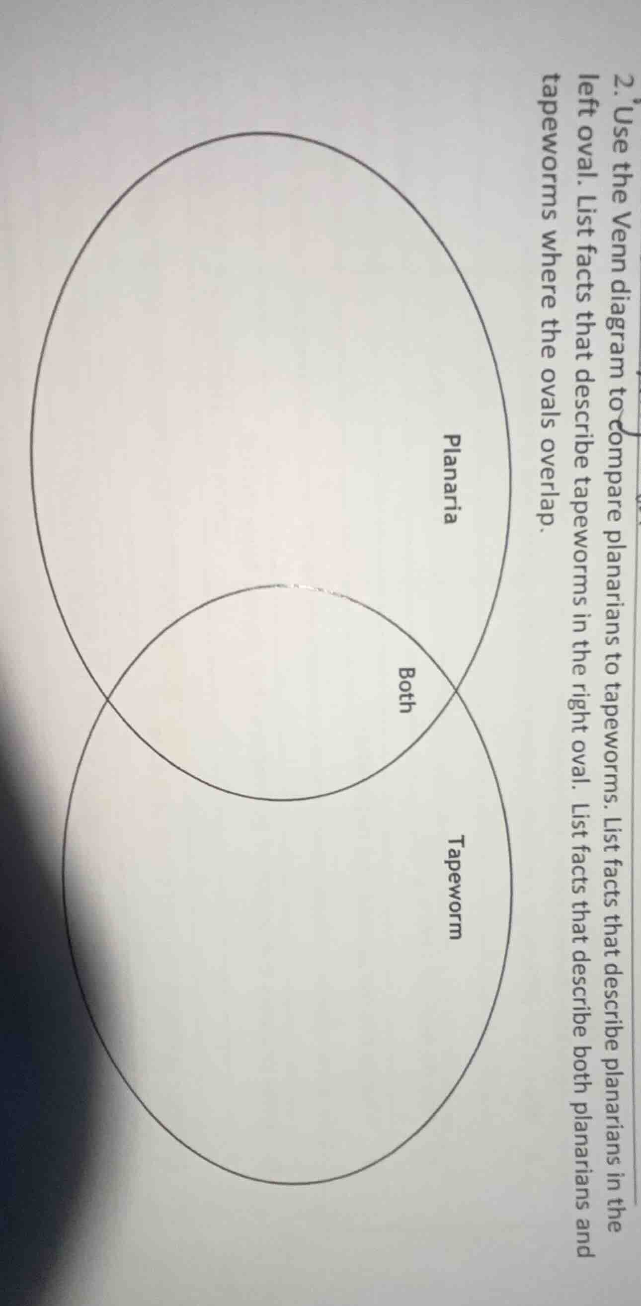2. use the venn diagram to compare planarians to tapeworms. list facts …