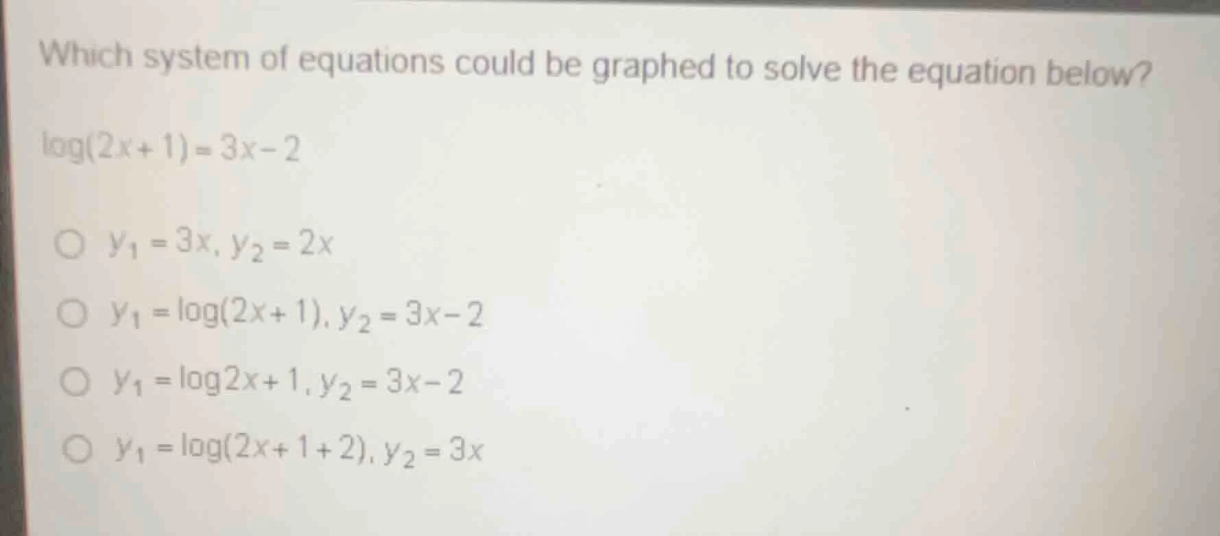 which system of equations could be graphed to solve the equation below?…