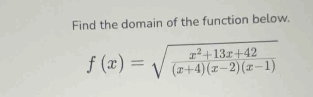 find the domain of the function below. $f(x) = \\sqrt{\\frac{x^2 + 13x …