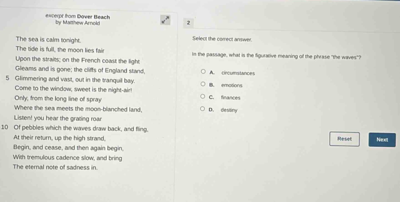 excerpt from dover beach by matthew arnold the sea is calm tonight. the…