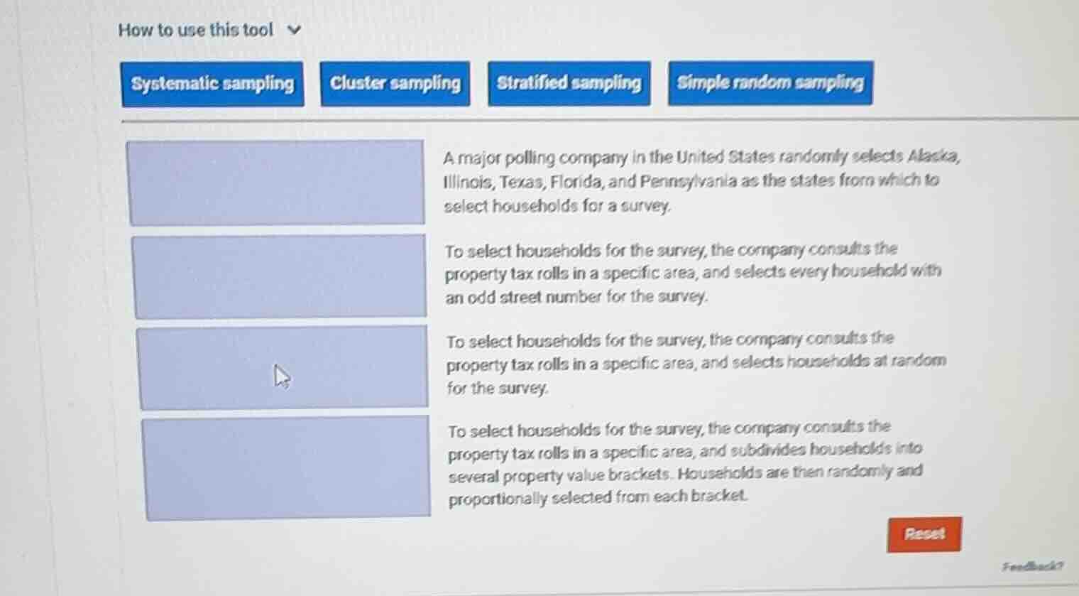 how to use this tool systematic sampling cluster sampling stratified sa…