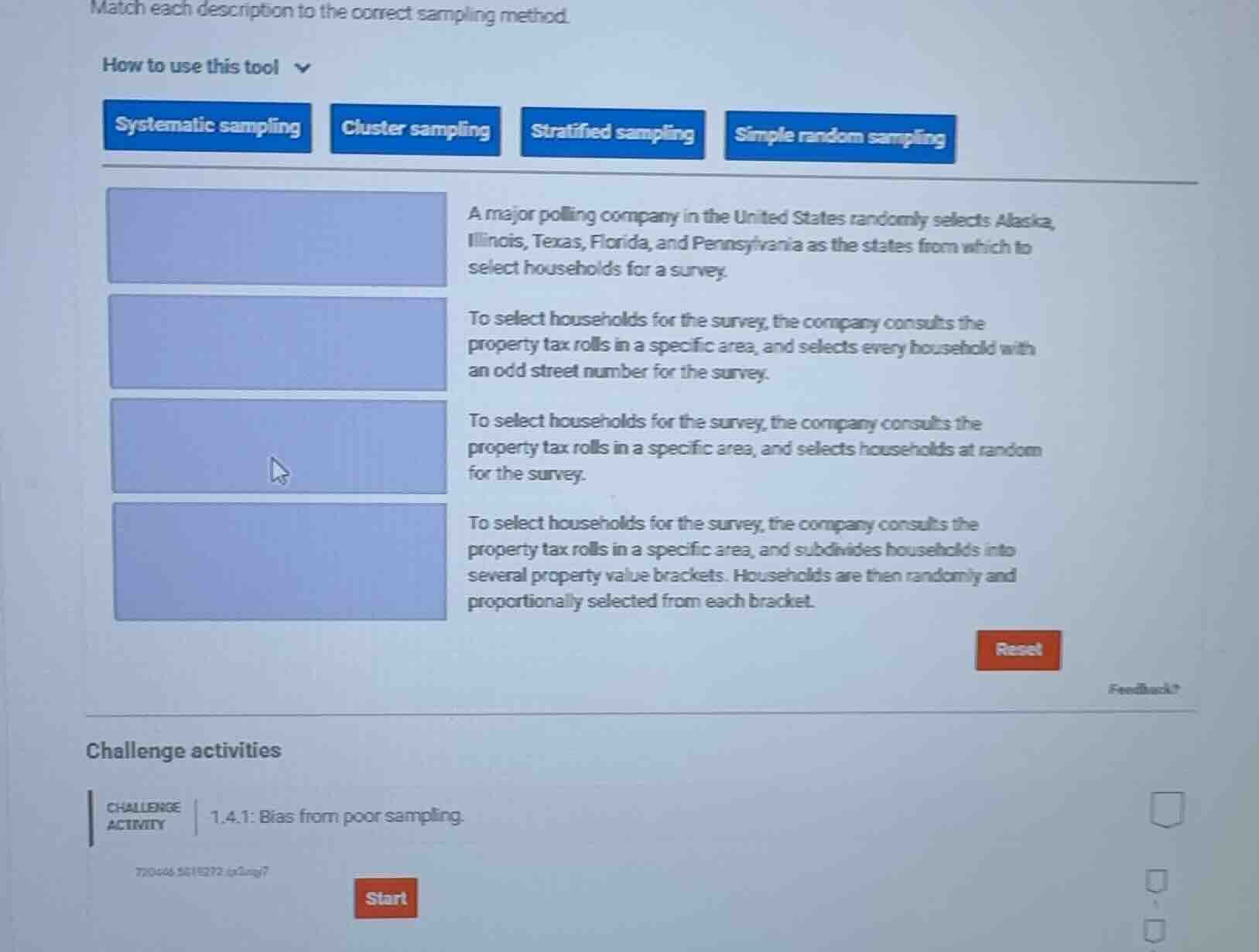 match each description to the correct sampling method. how to use this …