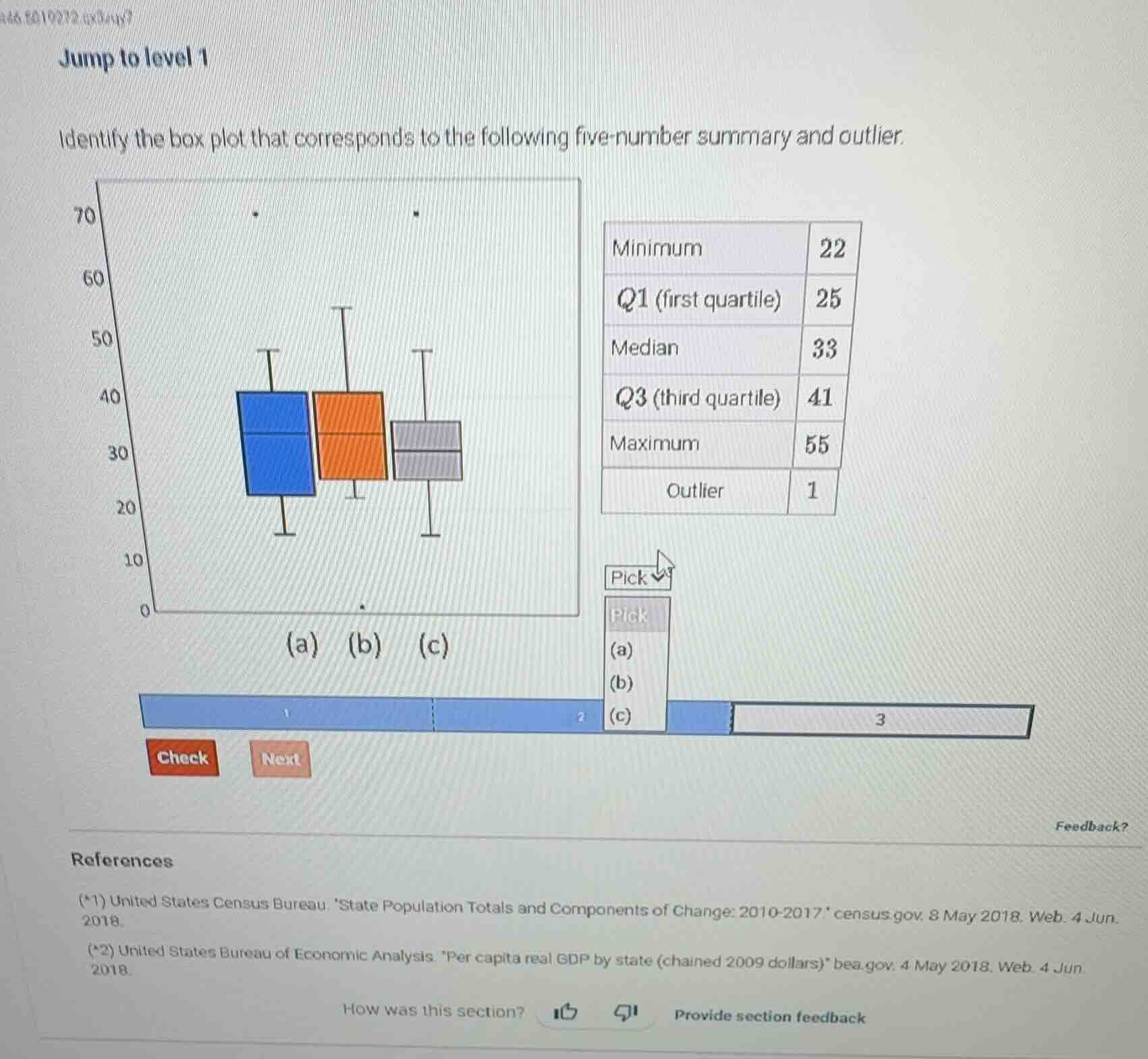 jump to level 1 identify the box plot that corresponds to the following…