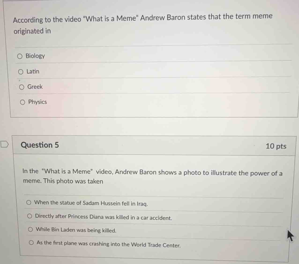 according to the video \what is a meme\ andrew baron states that the te…