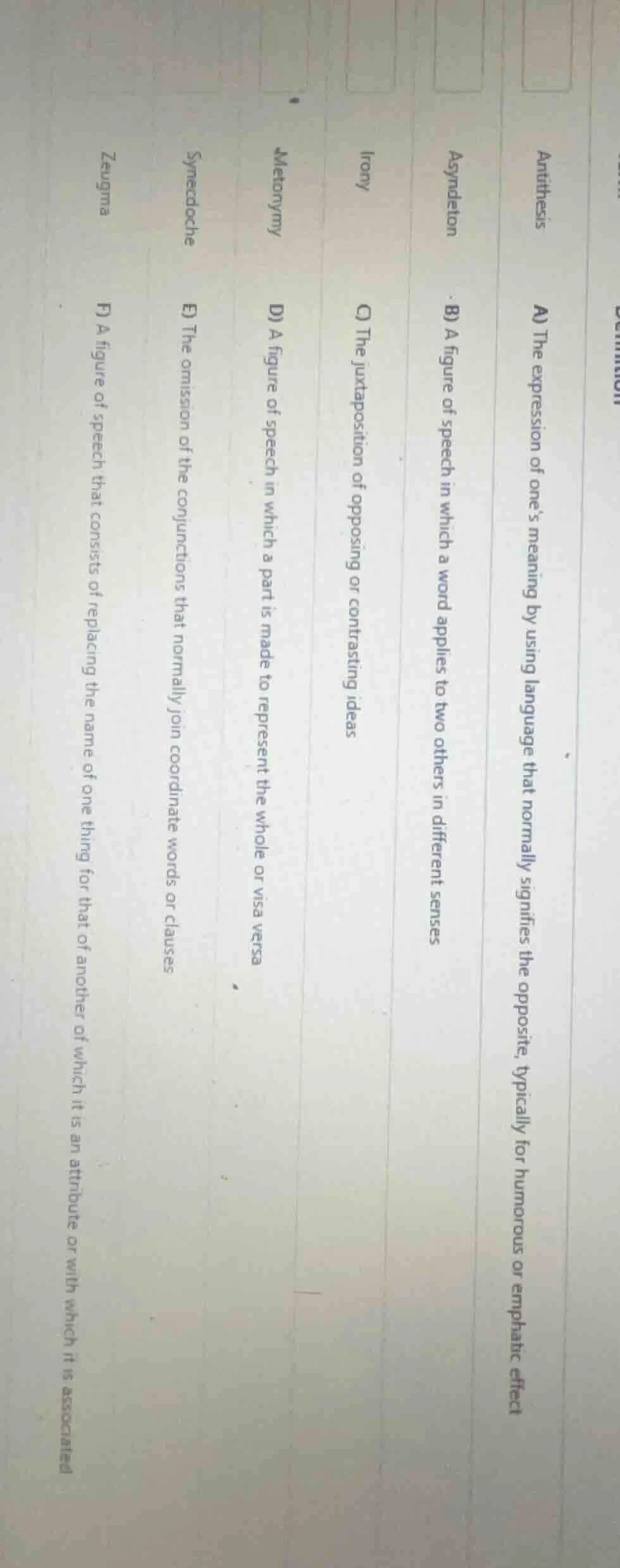 antithesis a) the expression of one’s meaning by using language that no…