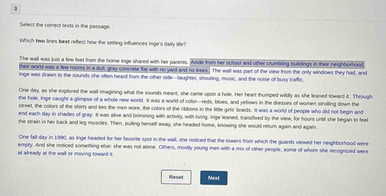 3 select the correct texts in the passage. which two lines best reflect…