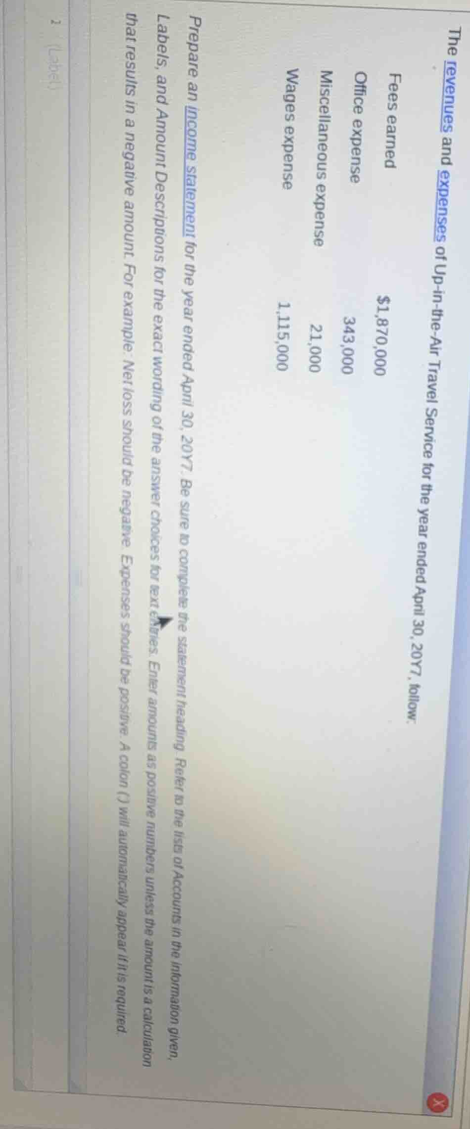 the revenues and expenses of up - in - the - air travel service for the…