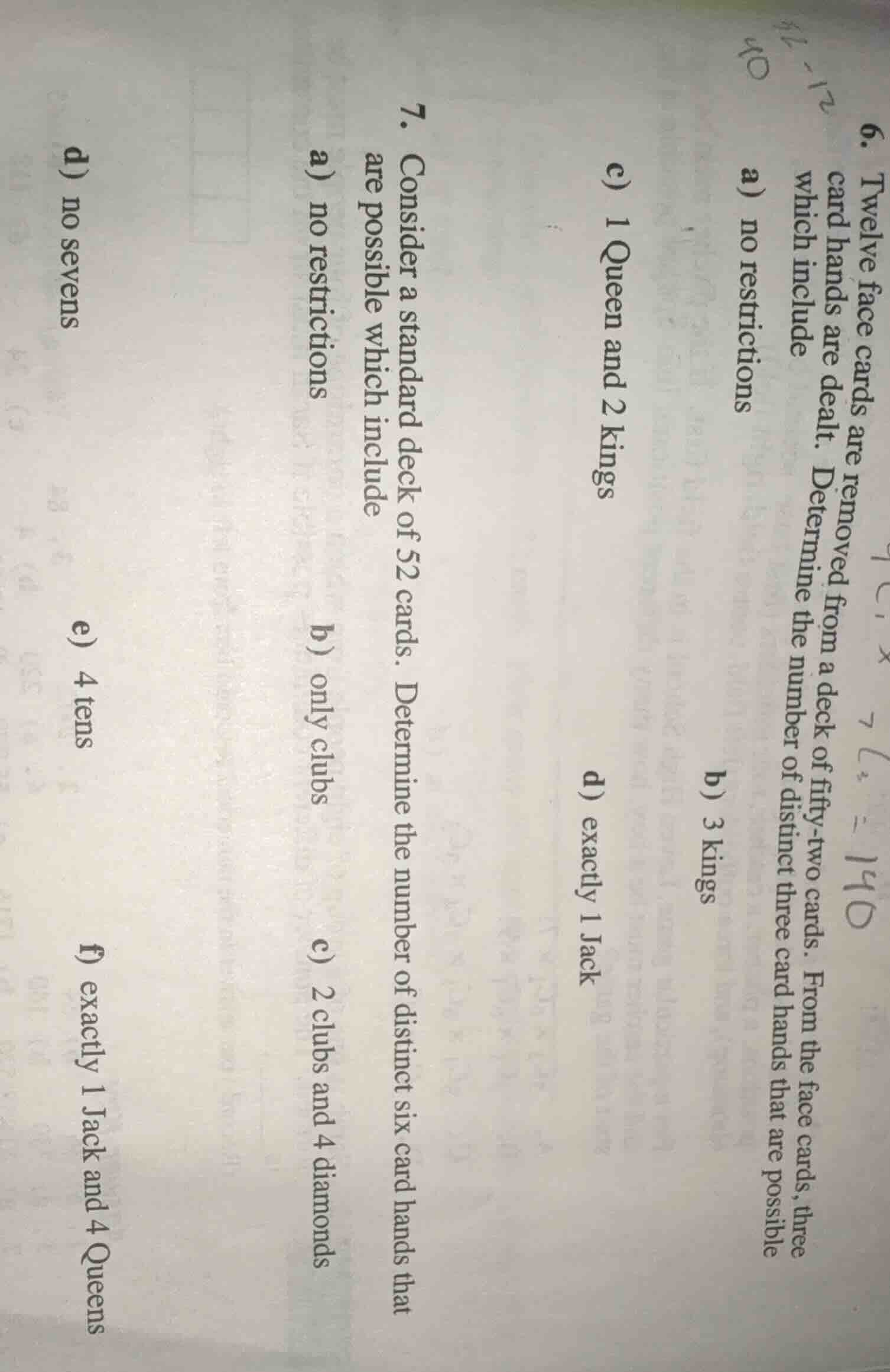 7. consider a standard deck of 52 cards. determine the number of distin…