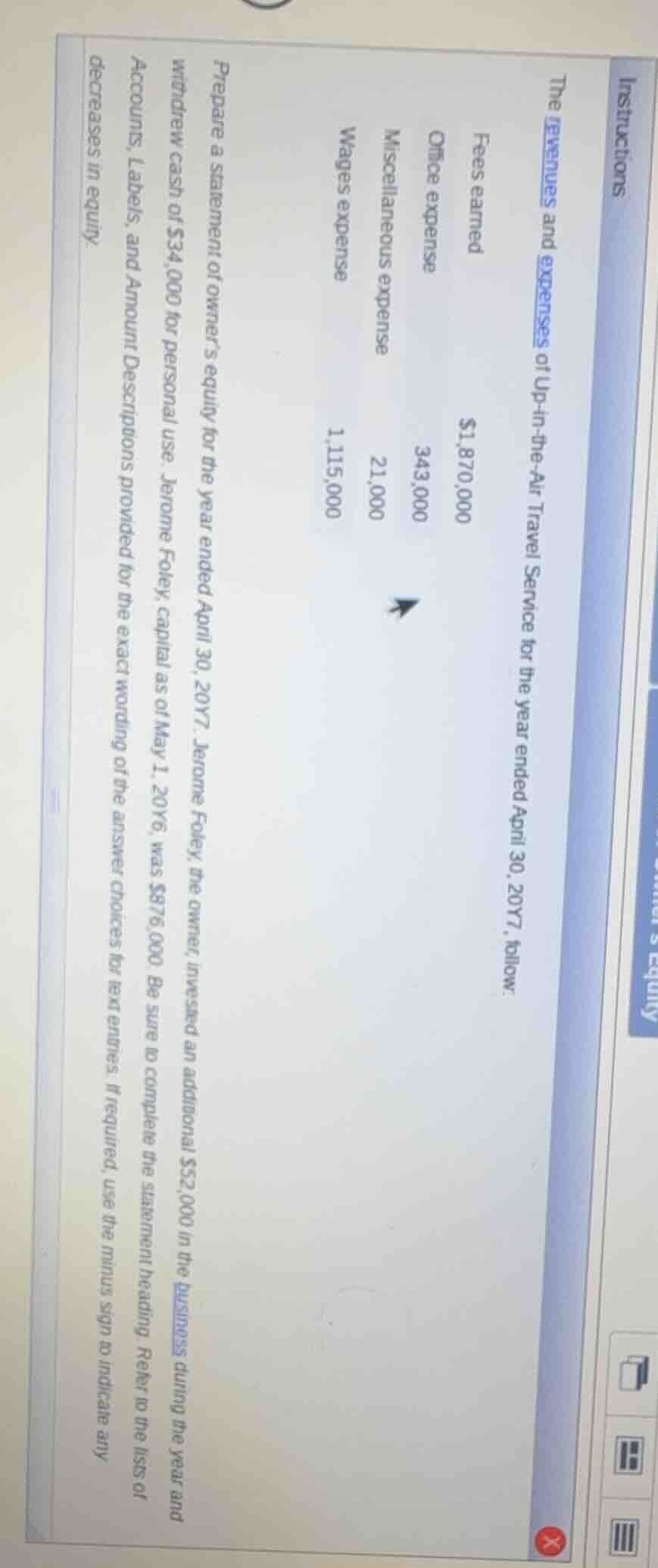 instructions the revenues and expenses of up-in-the-air travel service …