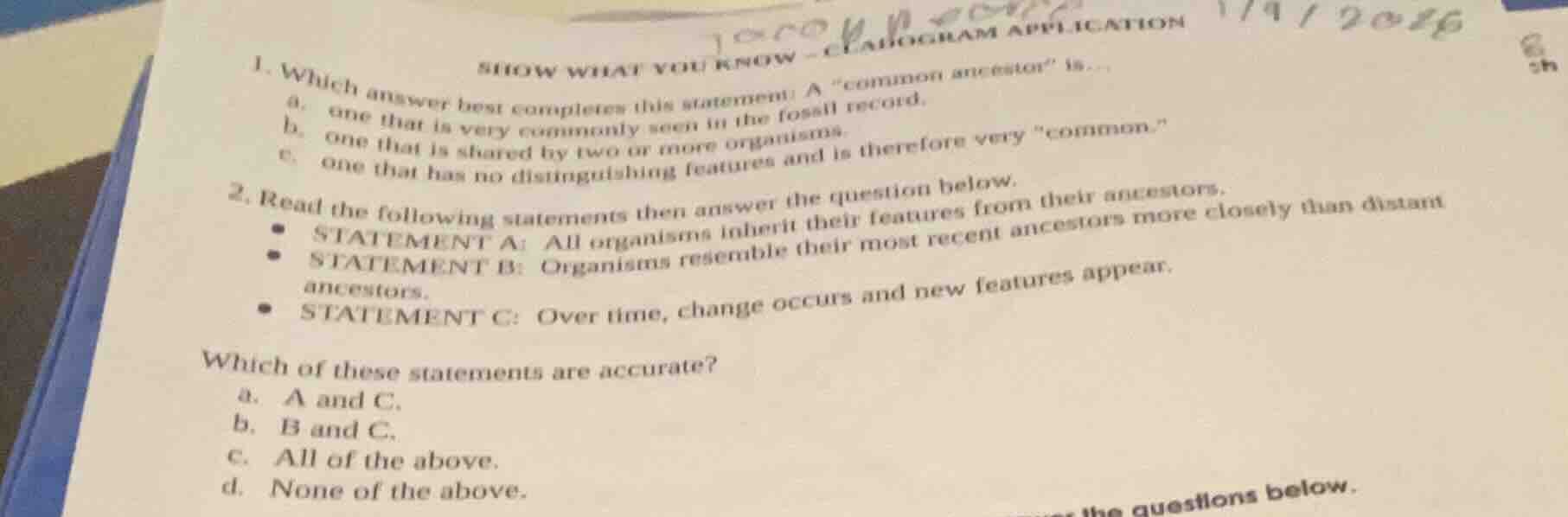 show what you know - cladogram application 1. which answer best complet…