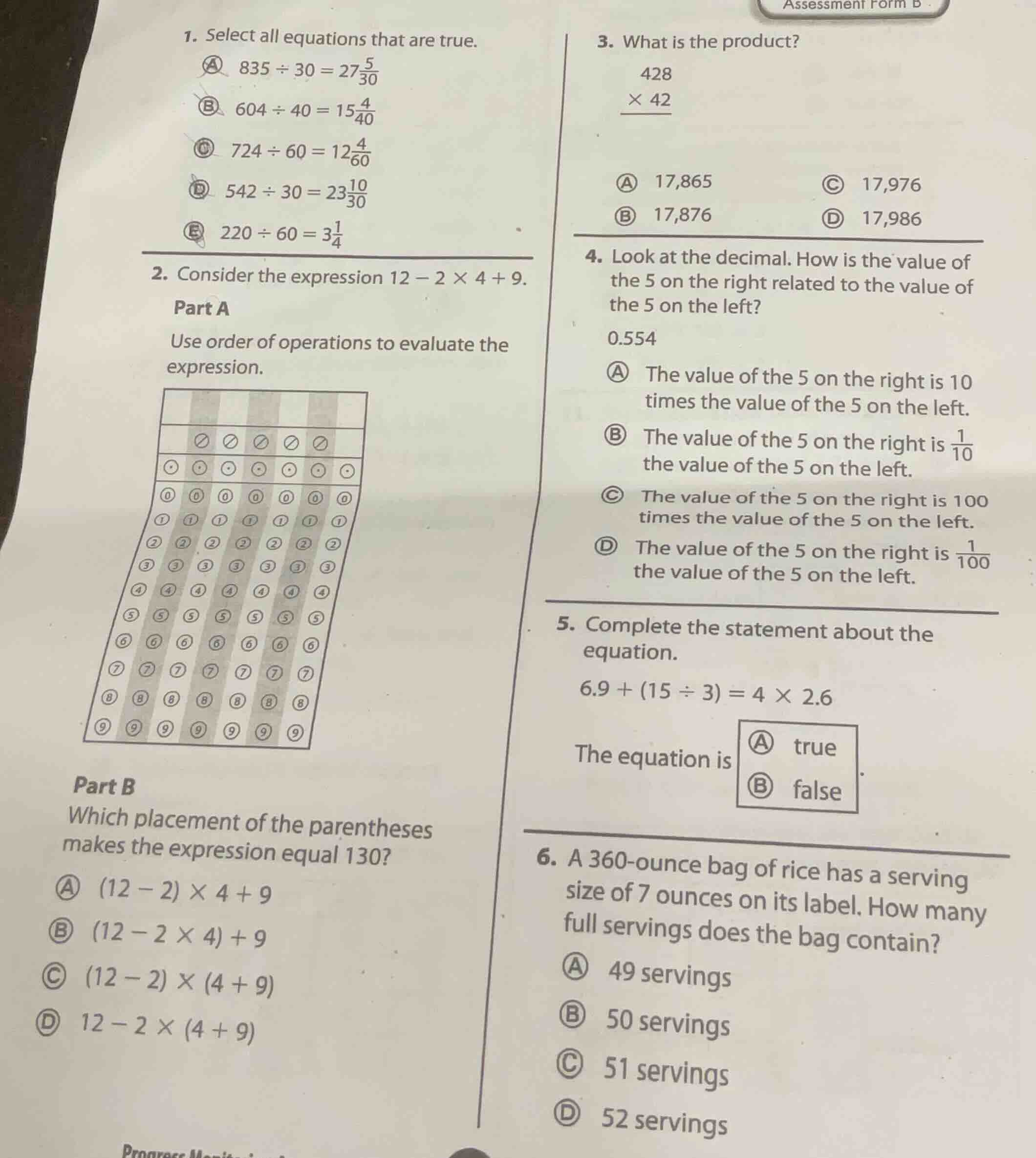 1. select all equations that are true. a ( 835 div 30 = 27\frac{5}{30} …