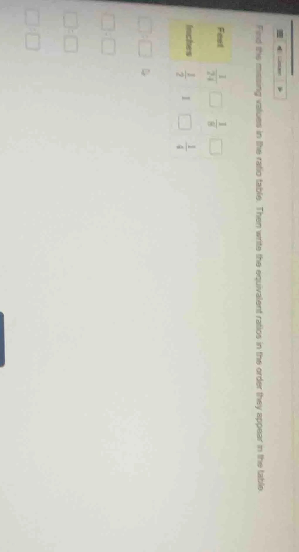 find the missing values in the ratio table. then write the equivalent r…