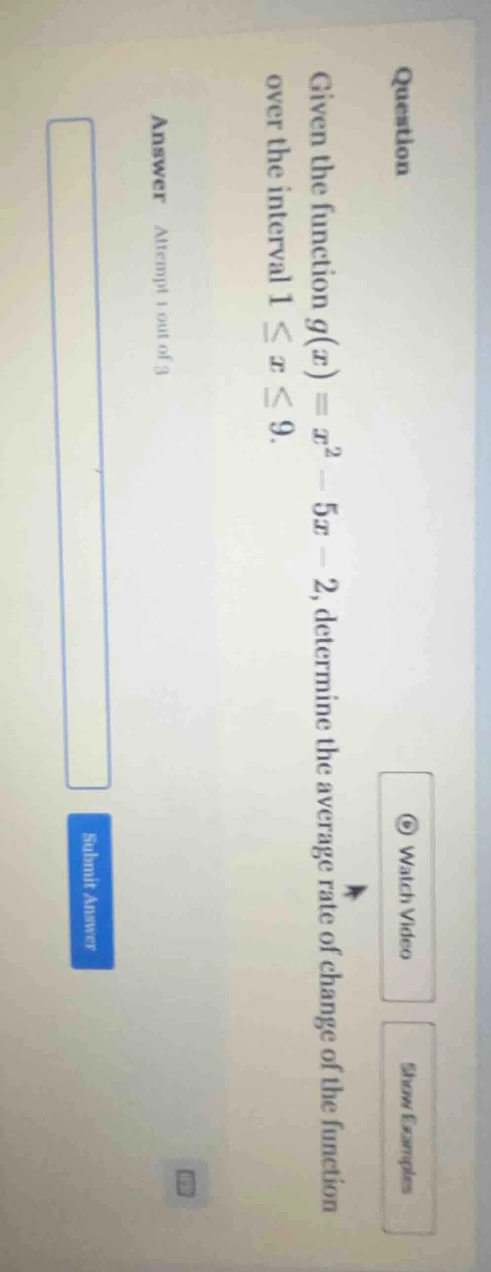 question given the function $g(x) = x^2 - 5x - 2$, determine the averag…