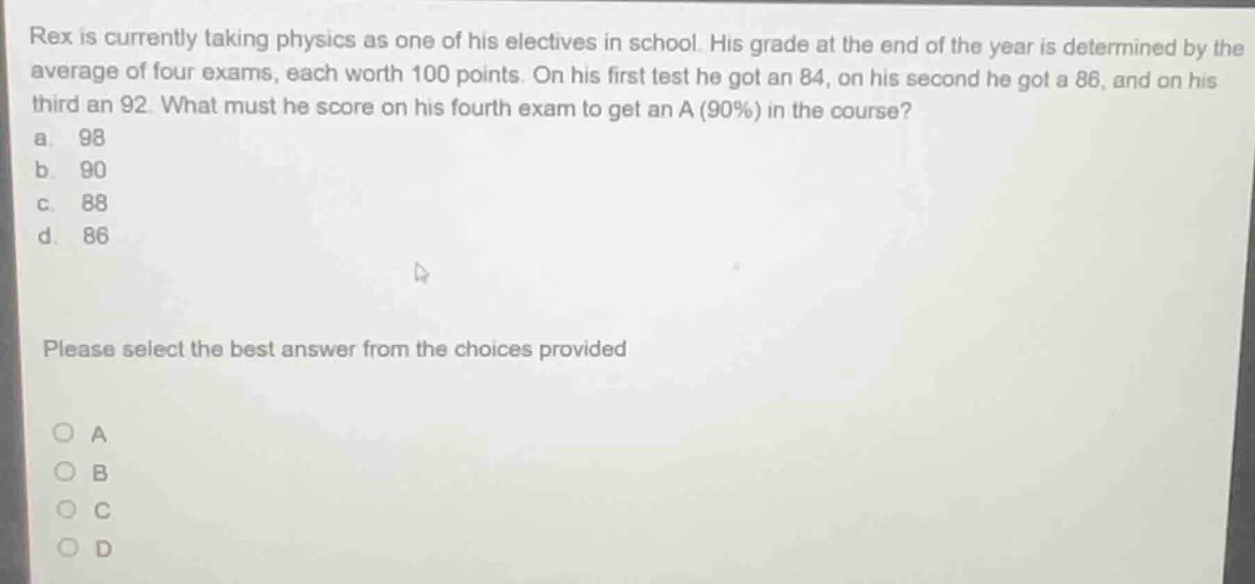 rex is currently taking physics as one of his electives in school. his …