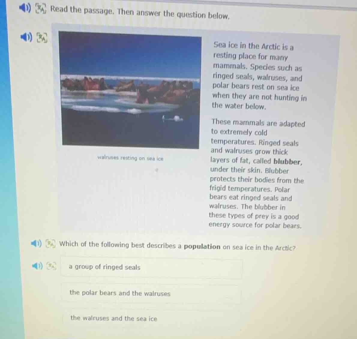 read the passage. then answer the question below. sea ice in the arctic…