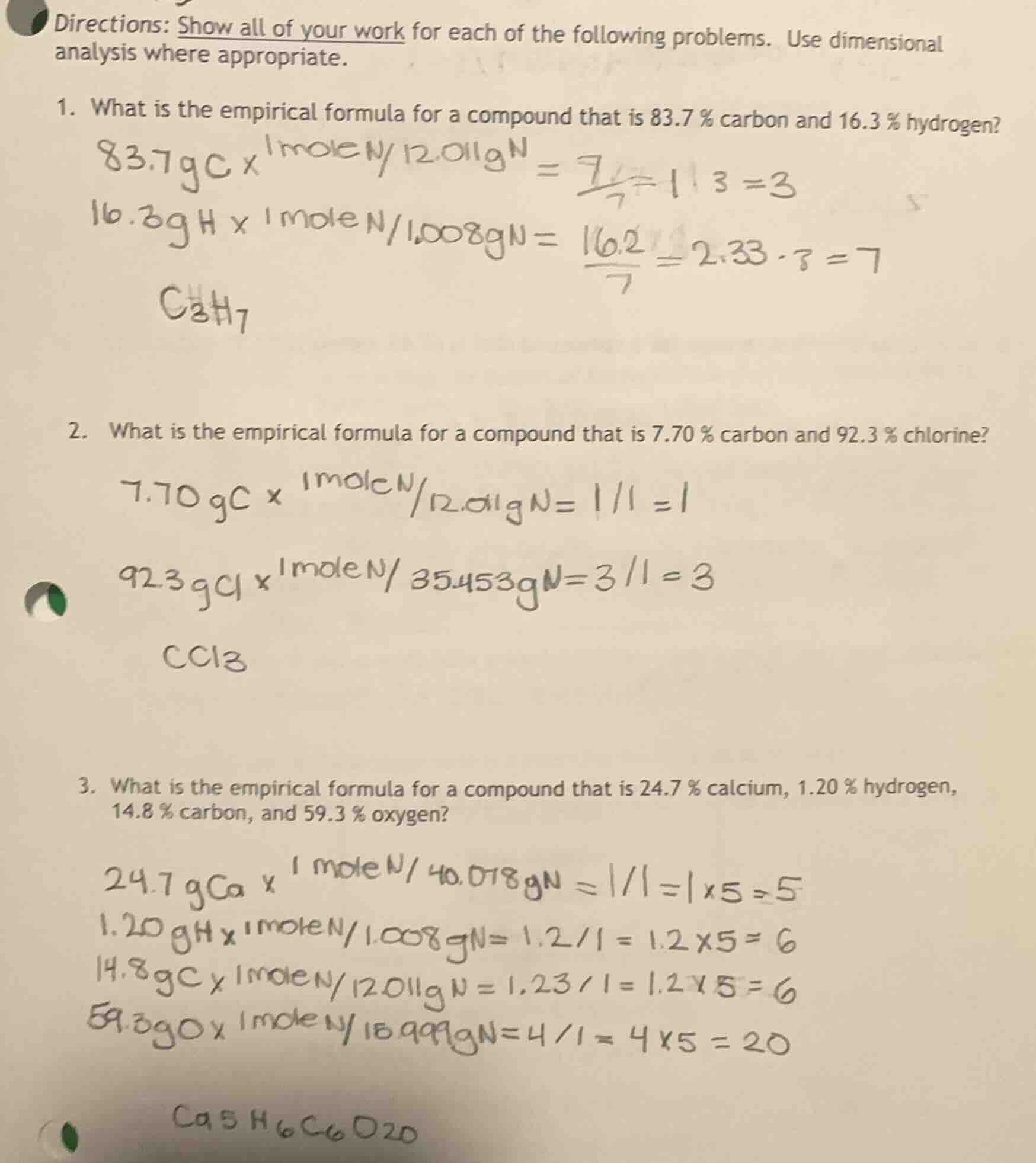 directions: show all of your work for each of the following problems. u…