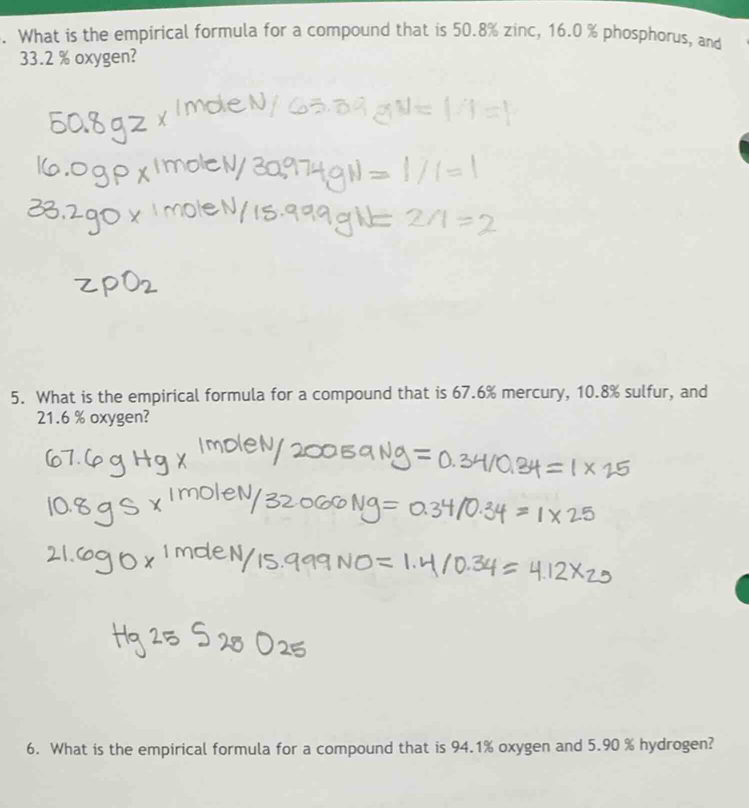 . what is the empirical formula for a compound that is 50.8% zinc, 16.0…