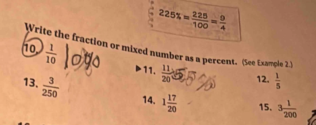write the fraction or mixed number as a percent. (see example 2.) 10. $…