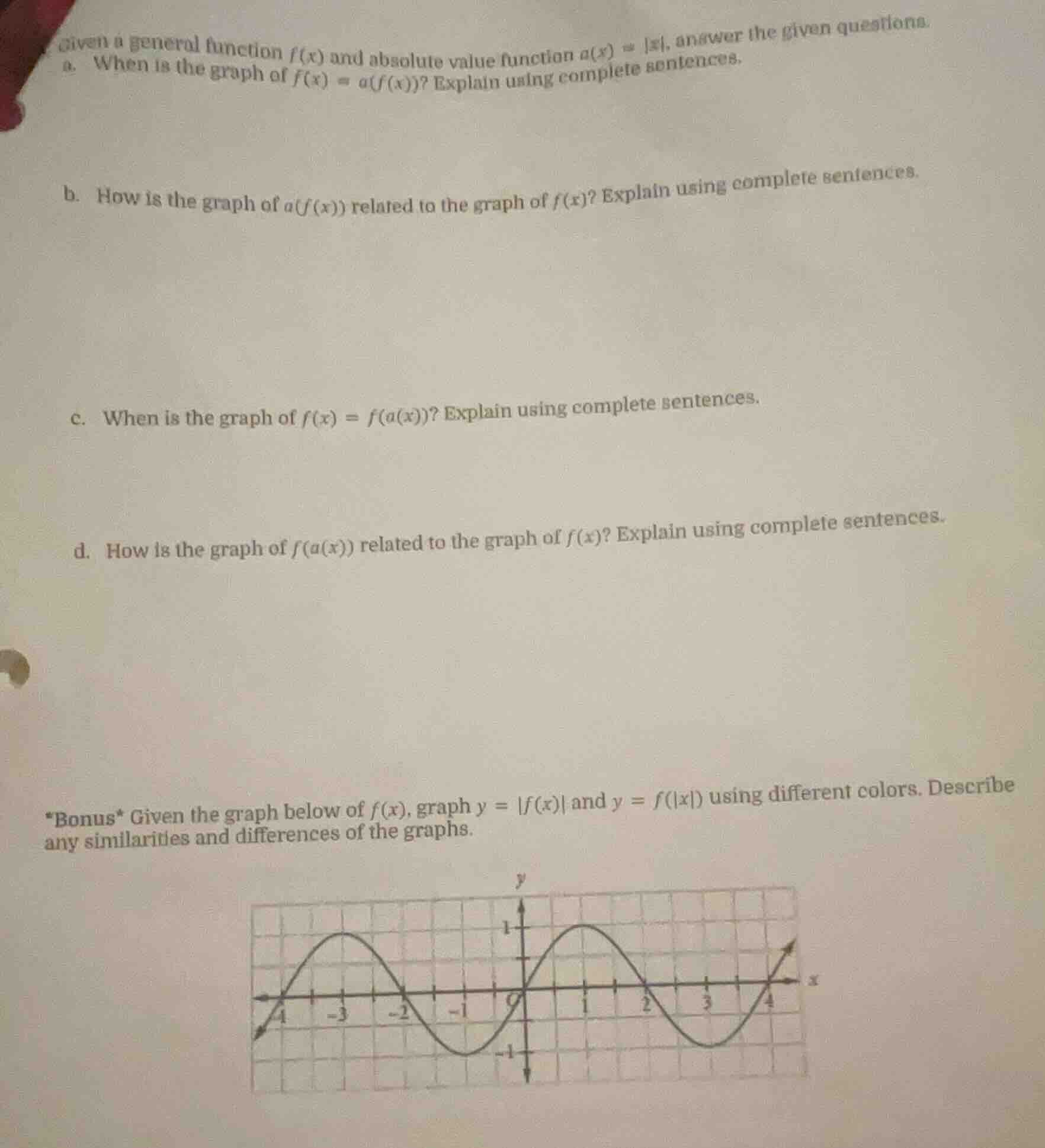 given a general function f(x) and absolute value function a(x) = |x|, a…