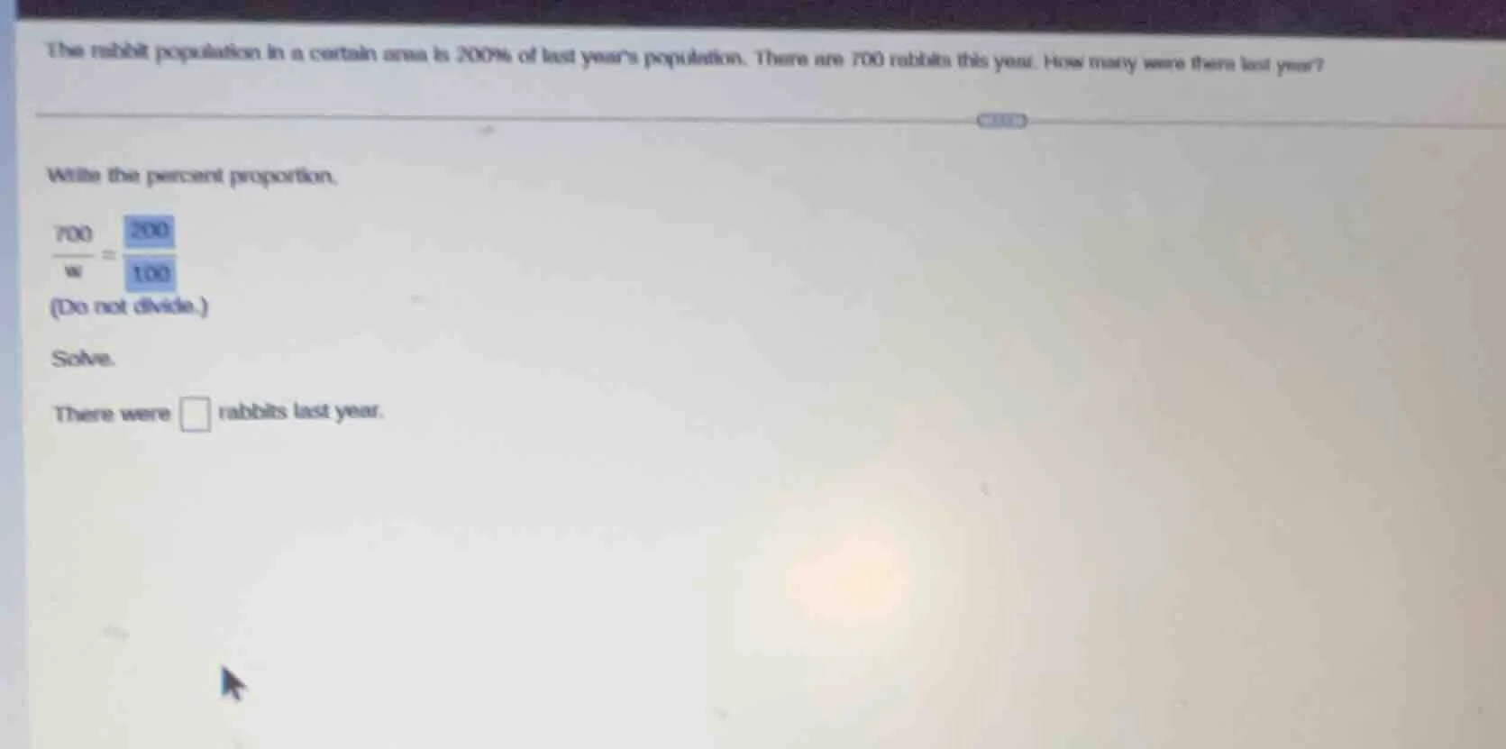 the rabbit population in a certain area is 200% of last years populatio…